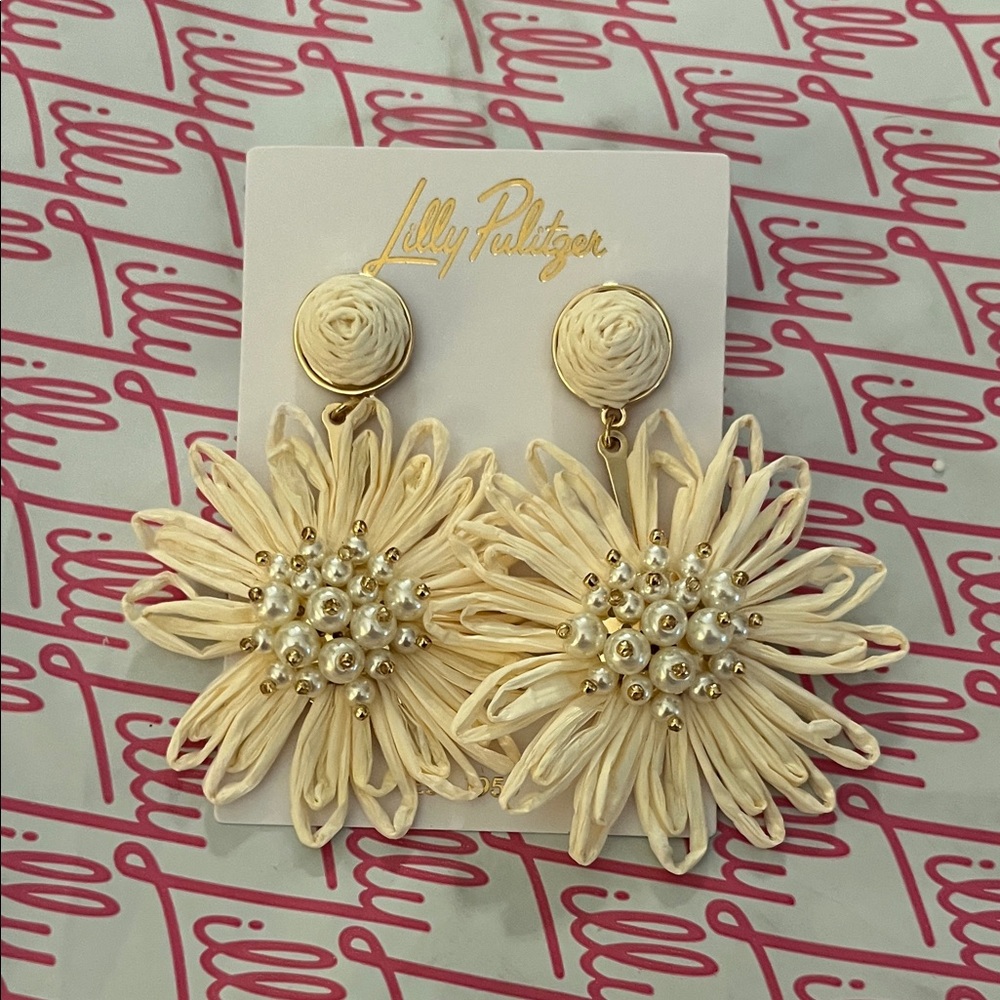 Lilly Pulitzer Cream Floral Statement Earrings